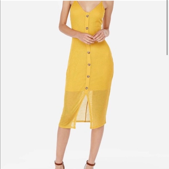 Express Ribbed Button Front Midi Dress 